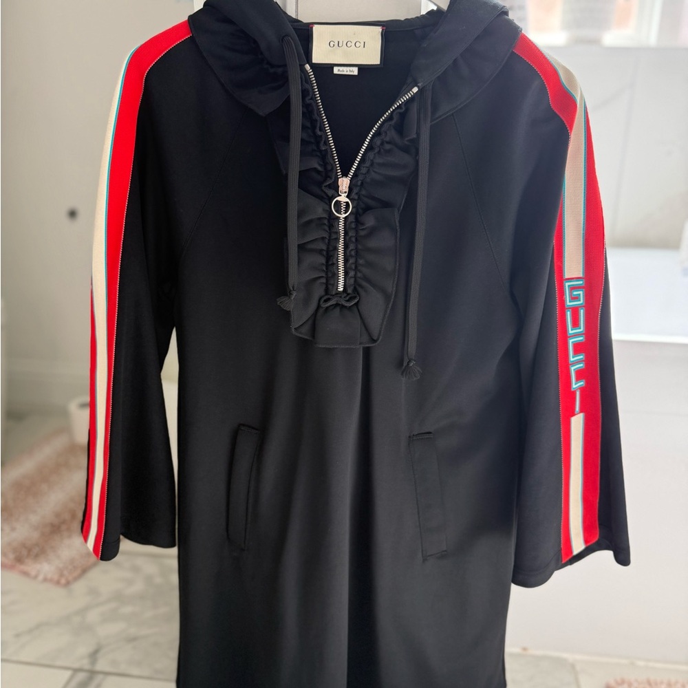 Gucci Black Bomber Jacket with Red and White Stripes